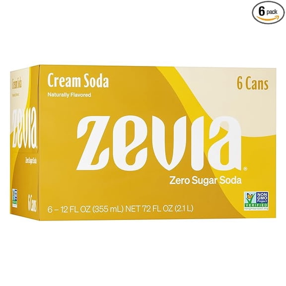 Zevia Zero Calorie Soda, Cream Soda, 12 Ounce Cans (Pack of 6)