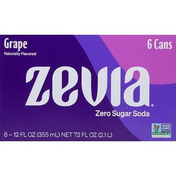 Zevia Zero Calorie Soda Grape -- 6 Cans Pack of 2