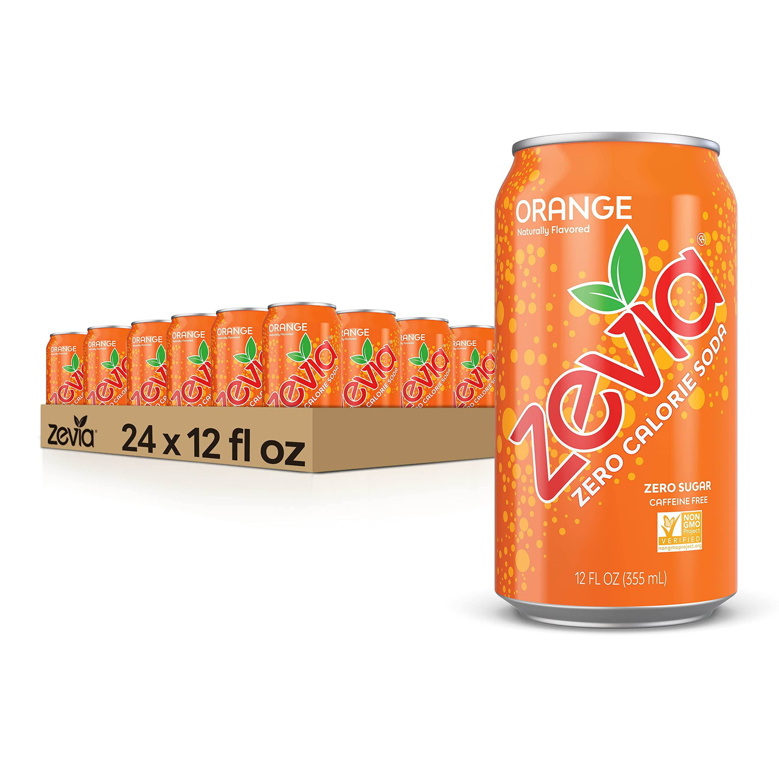 Zevia Caffeine-Free Zero Calorie Orange Soda, 12 Ounce Cans (Pack