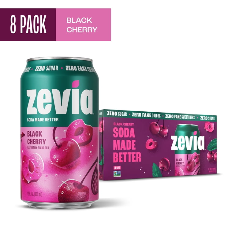 Zevia, Black Cherry Soda, 12 fl oz, 8 Pack Can, Naturally