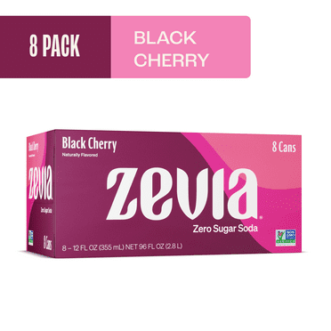 Zevia Zero Sugar, 0 Calorie Black Cherry Soda Pop, 12 fl oz, 8 Pack Cans