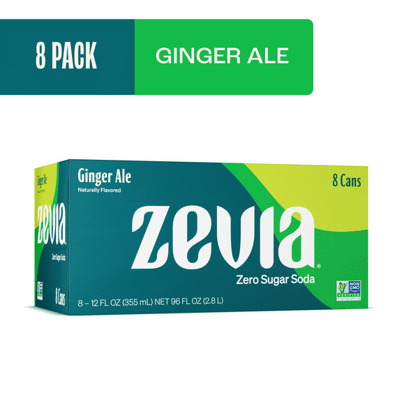 Zevia Zero Sugar, 0 Calorie Caffeine-Free Ginger Ale Soda Pop, 12 fl oz, 8 Pack Cans (Pack of 3)