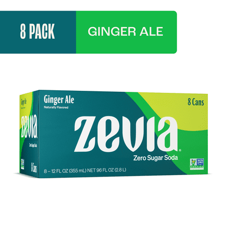 Zevia Zero Sugar, 0 Calorie Caffeine-Free Ginger Ale Soda Pop, 12 fl oz, 8 Pack Cans