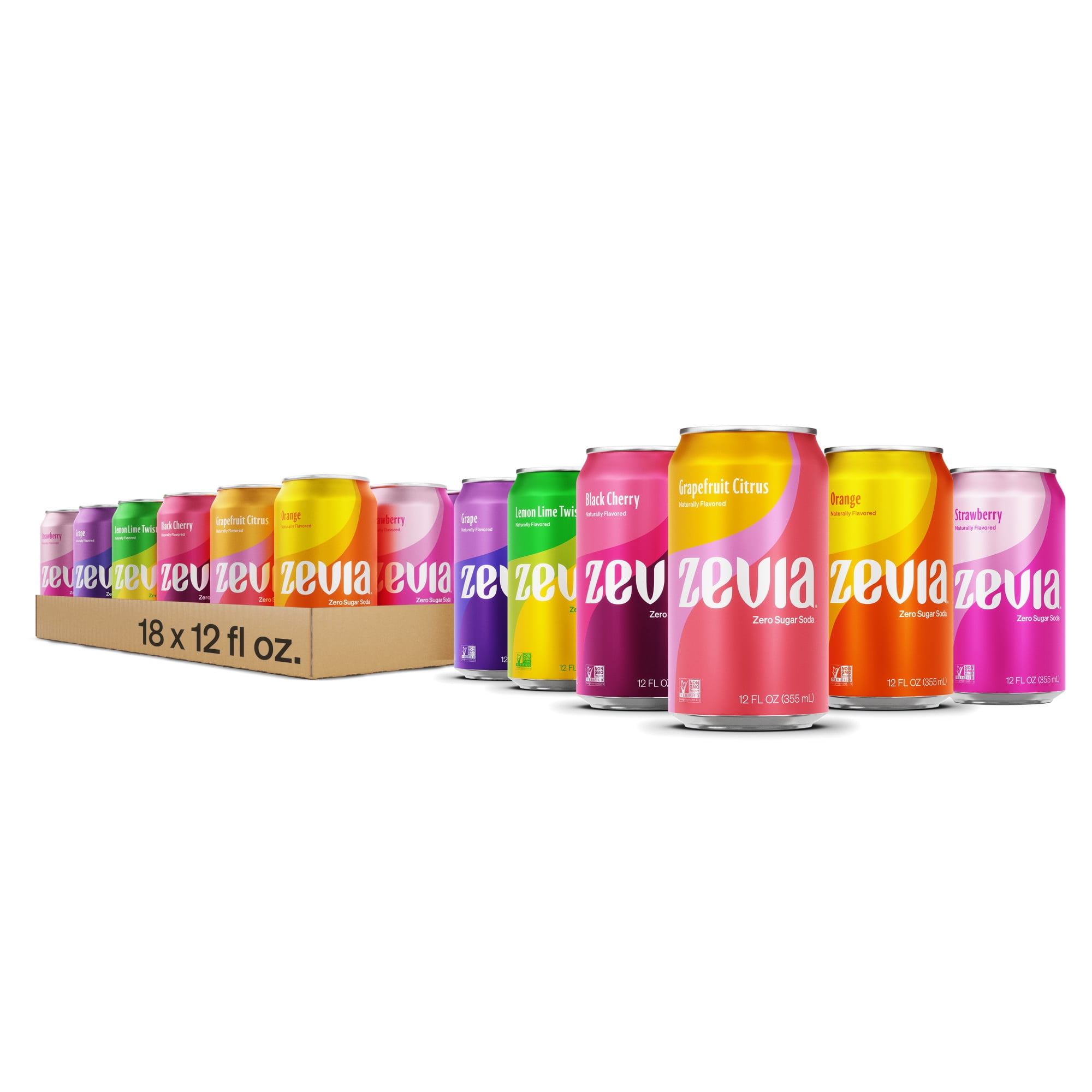Zevia Zero Sugar, 0 Calorie, CaffeineFree Soda Pop, Fruit Variety Pack
