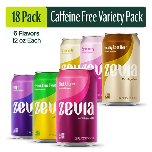 Zevia Zero Sugar, 0 Calorie, CaffeineFree Soda Pop, Variety Pack, 12