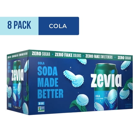 Zevia Zero Sugar, 0 Calorie Cola Soda Pop, 12 fl oz, 8 Pack Cans