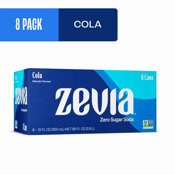 Zevia Zero Sugar, 0 Calorie Cola Soda Pop, 12 fl oz, 8 Pack Cans
