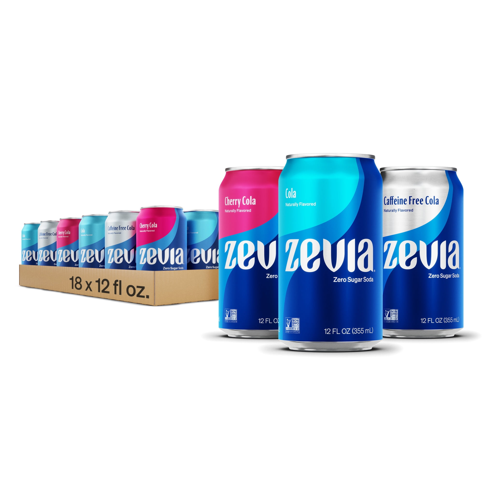 Zevia Zero Sugar, 0 Calorie Cola Soda Pop Variety Pack, 18 Pack 12 fl