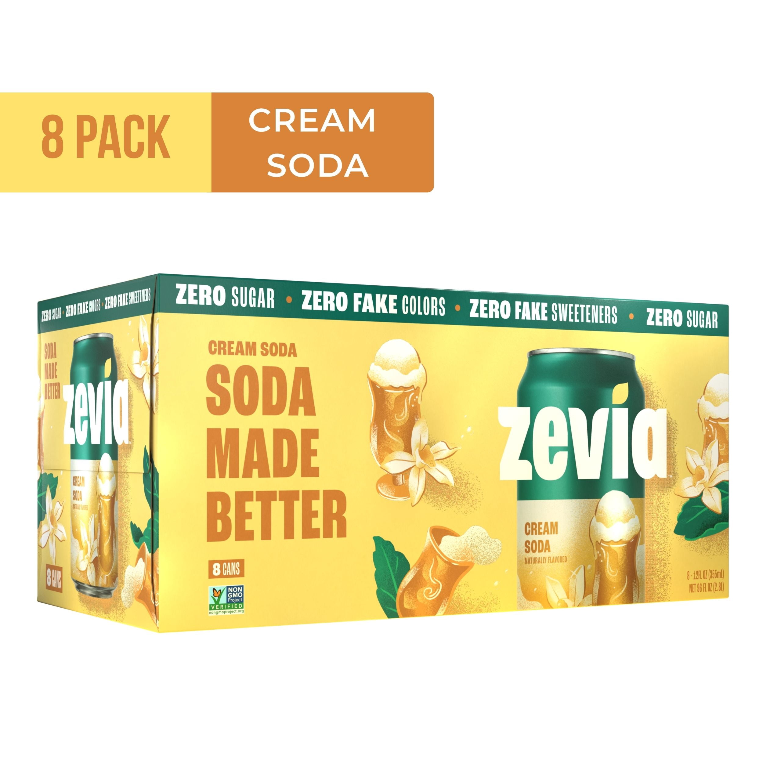 Zevia Cream Soda Zero Calorie Sugar Free 12 fl oz Cans Pack