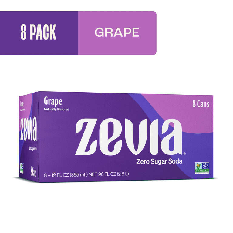 ソーダ Zevia Zero Sugar, 0 Calorie Grape Soda, 12 fl oz, 8 Pack Cans