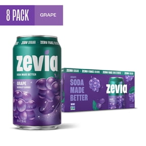 Zevia Zero Sugar, 0 Calorie Grape Soda, 12 fl oz, 8 Pack Cans