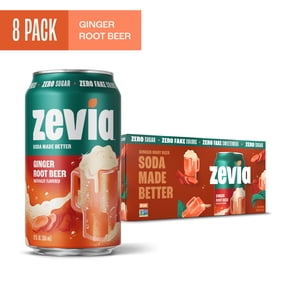Zevia Zero Calorie, No Sugar Ginger Root Beer Soda Pop, 12 fl oz, 8 Pack Cans