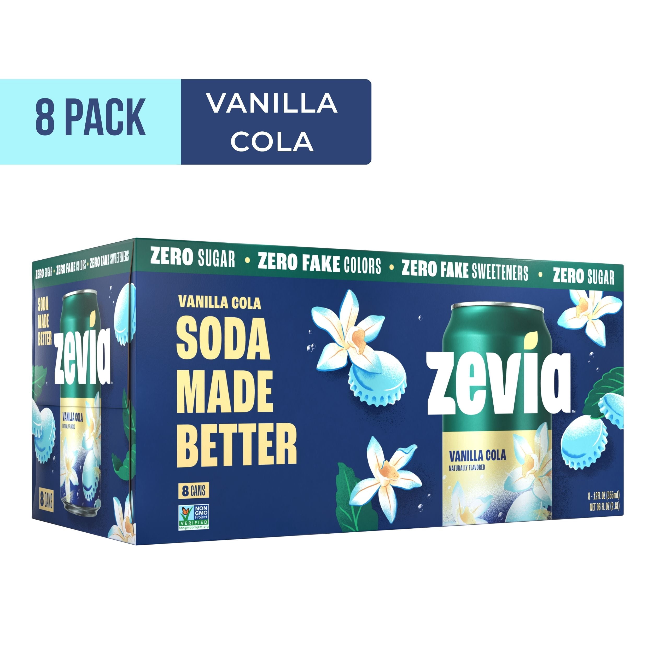 Vanilla　0206 Zevia Zero Sugar, 0 Calorie Vanilla Cola Soda Pop, 12 fl oz, 8