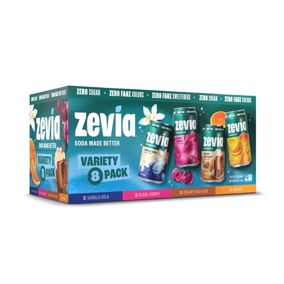 Zevia Zero Sugar, 0 Calorie Variety Soda, 12 fl oz, 8 Pack Cans