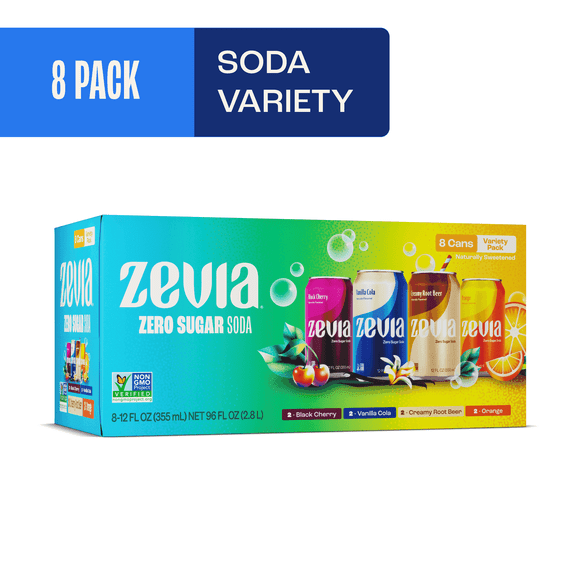 Zevia Zero Sugar, 0 Calorie Variety Soda, 12 fl oz, 8 Pack Cans
