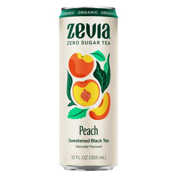 Zevia Zero Sugar, Black Tea Peach, 12 Fl Oz (Pack of 12)