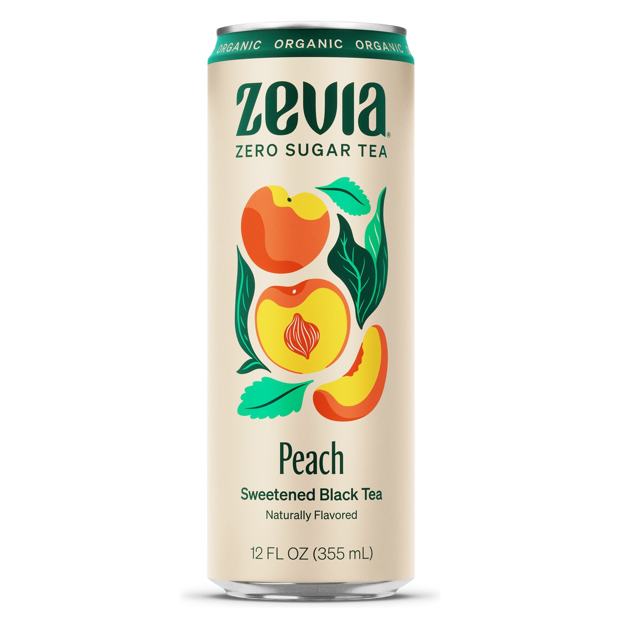 Zevia Zero Sugar Black Tea Peach, Sweet Soft Drink, 12 Fl Oz
