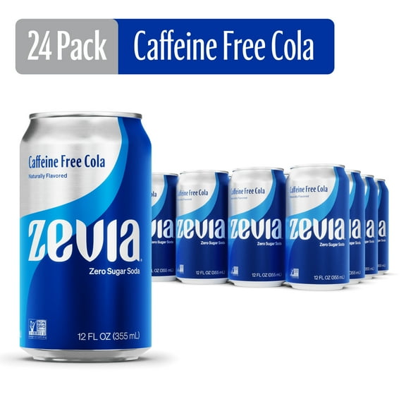 Zevia Zero Sugar Caffeine Free Cola Soda Pop, 12 fl oz, 24 Pack of Cans