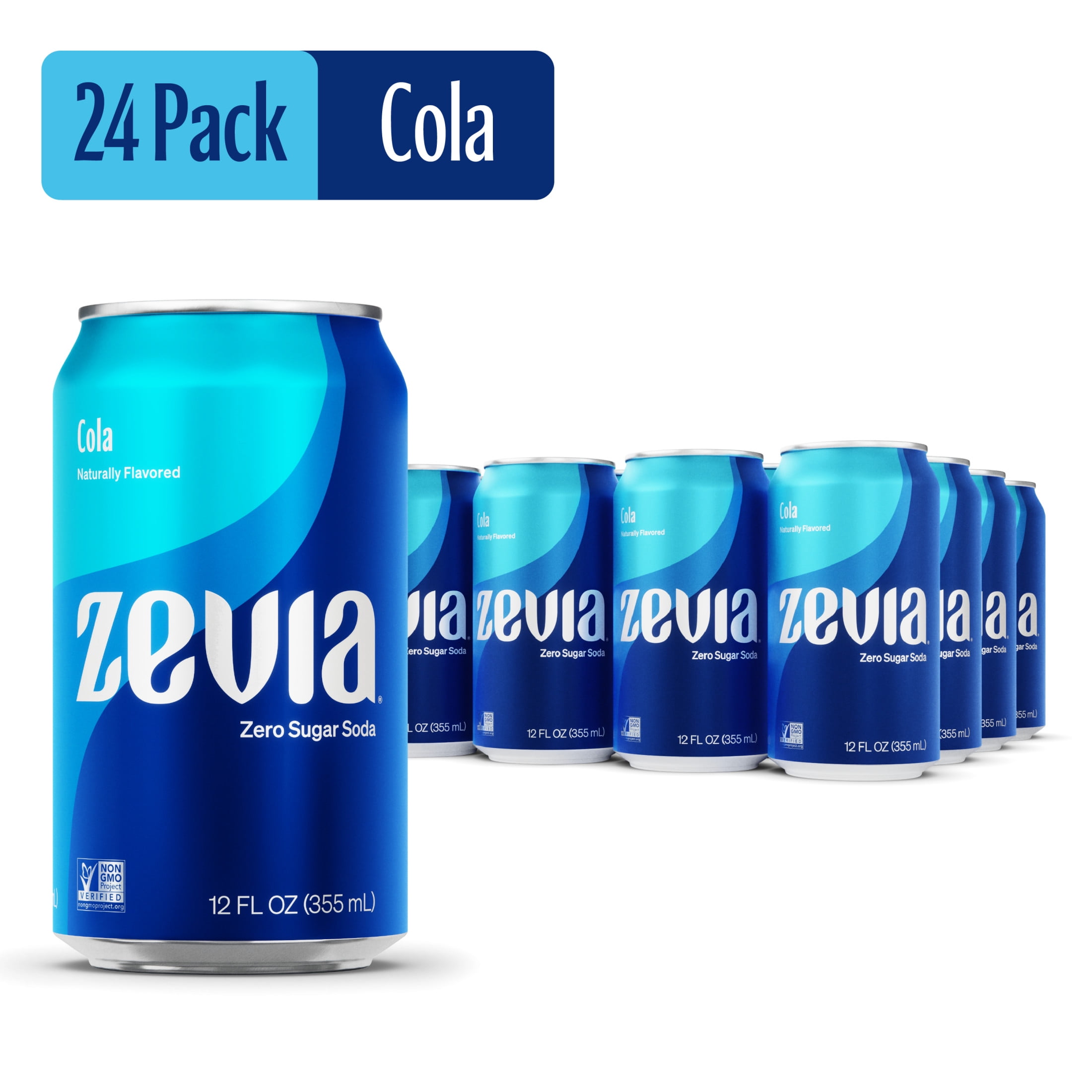 Zevia Zero Sugar Cola Soda Pop, Stevia Sweetened, 24 Pack Cans, 12 Fl Oz Each