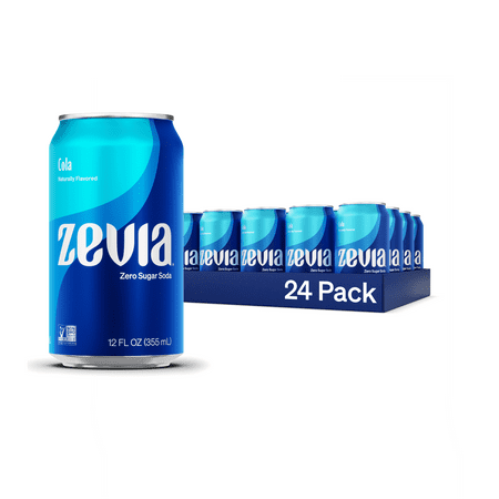 Zevia Zero Sugar Cola Soda Pop, 12 fl oz, 24 Pack of Cans