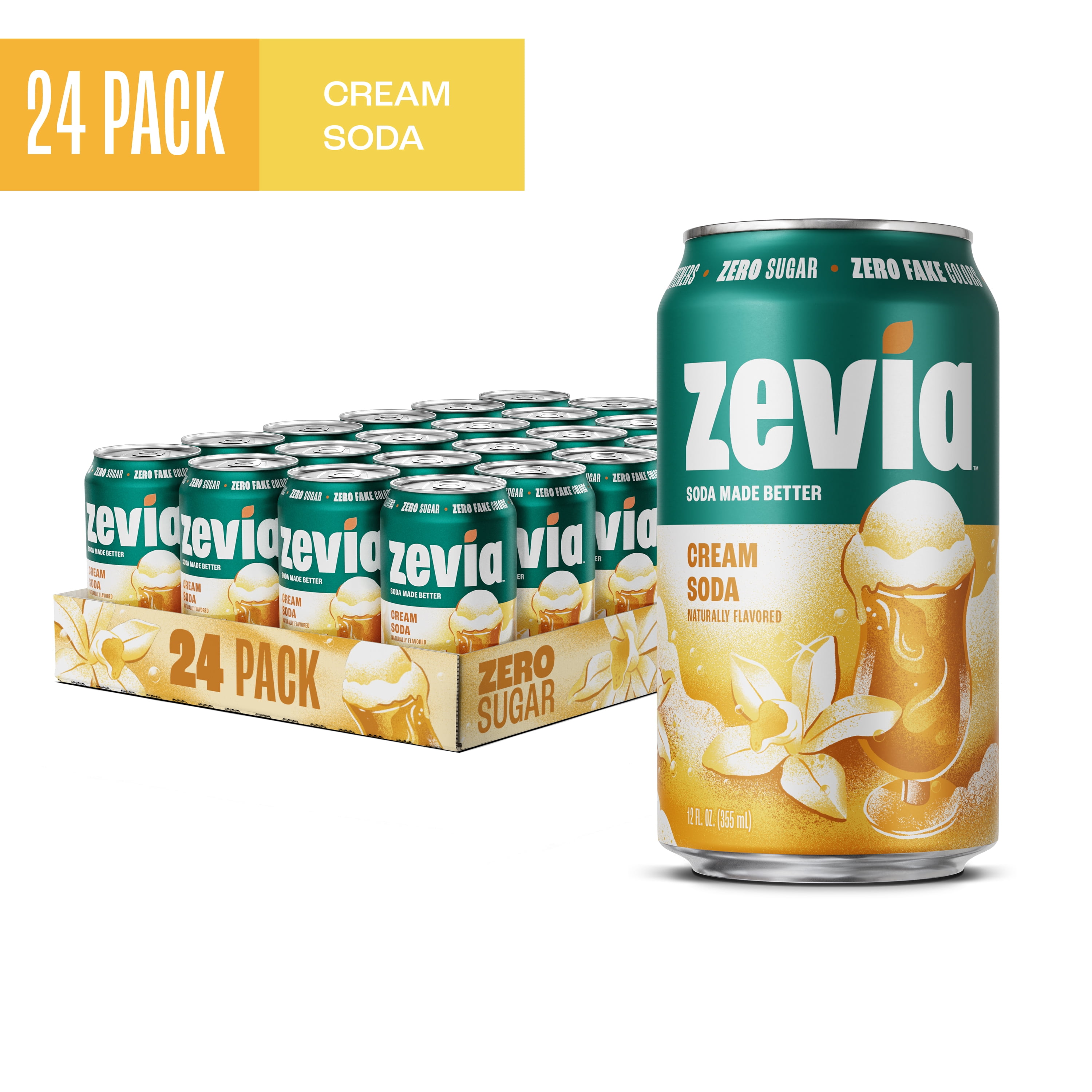Zevia Zero Sugar, 0 Calorie Cream Soda, 12 fl oz (Pack of 24)