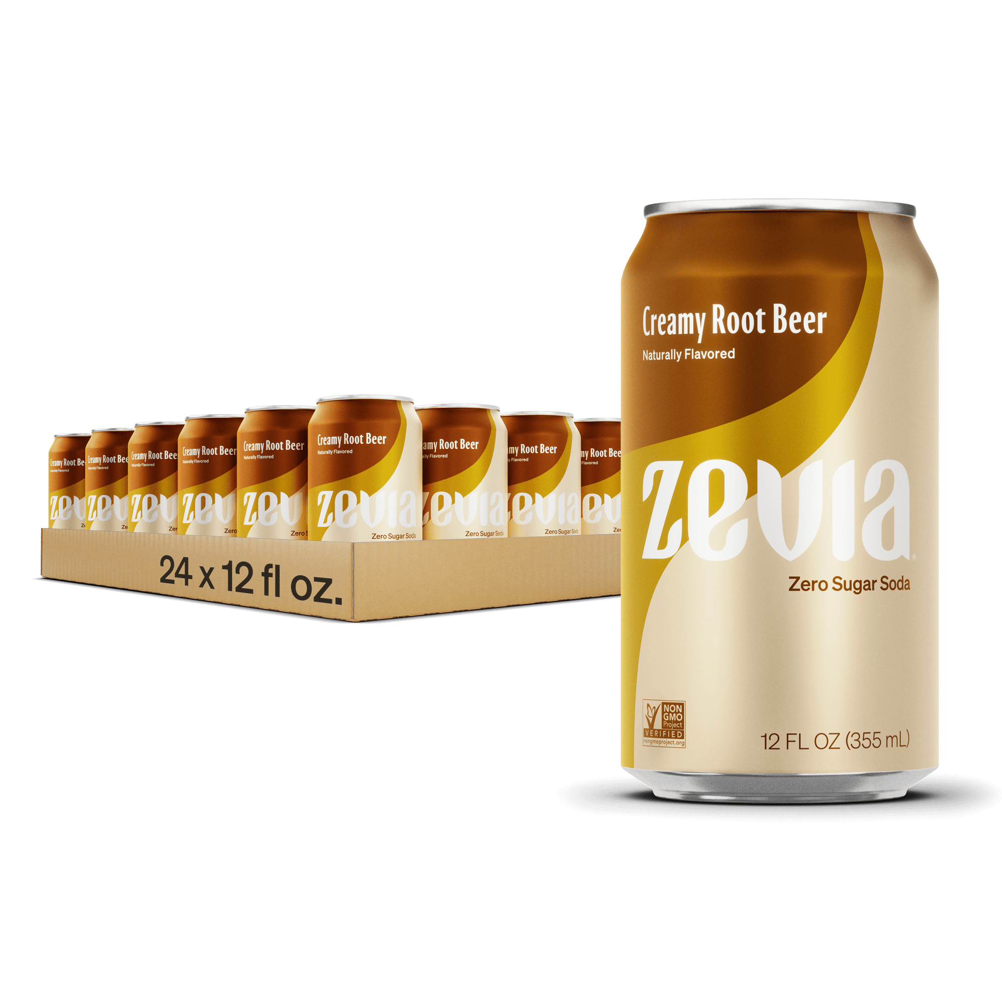 Zevia Zero Sugar, Creamy Root Beer Soda Pop, 12 Fl Oz (Pack of 24