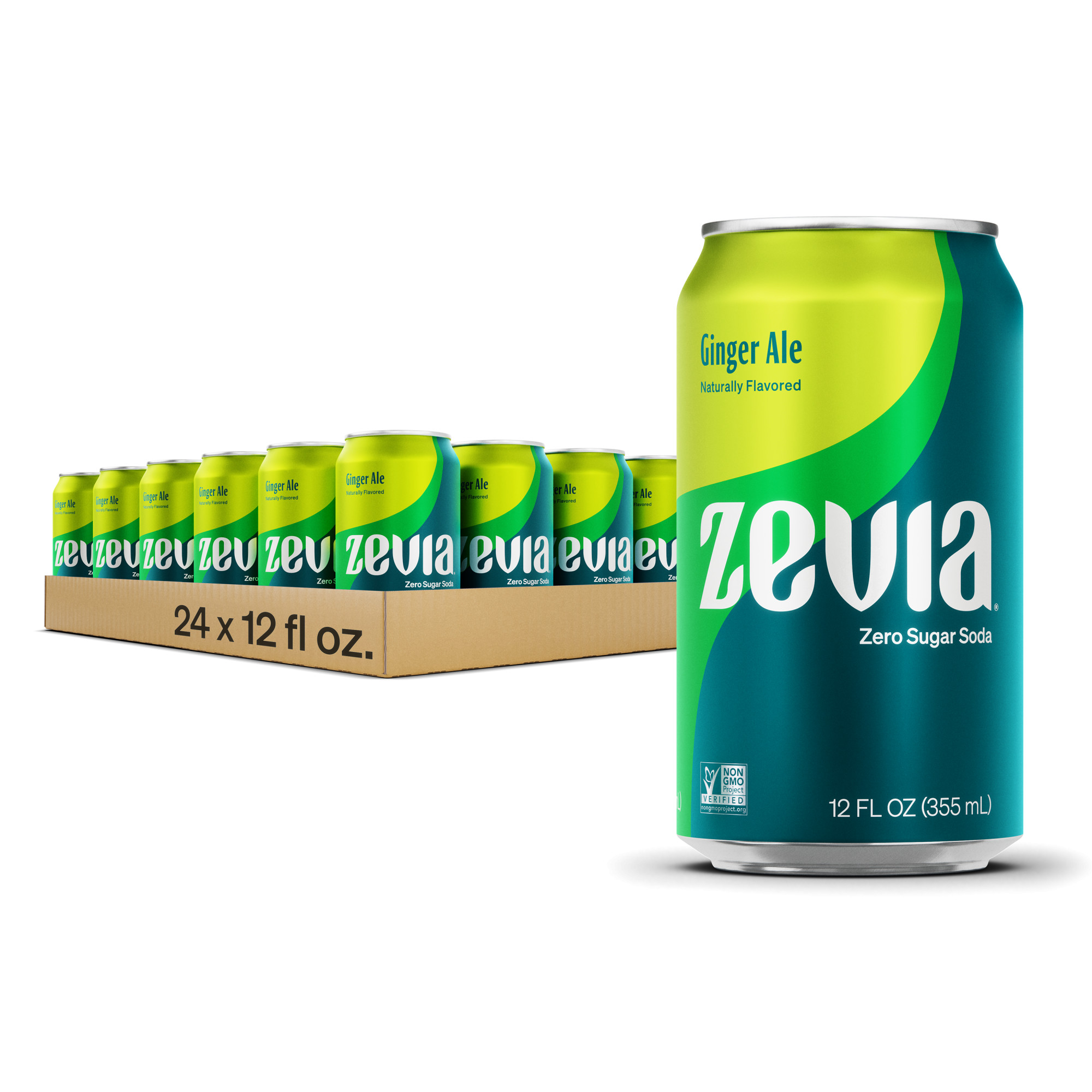 Zevia Zero Sugar, Ginger Ale Soda, 12 Fl Oz (Pack of 24)
