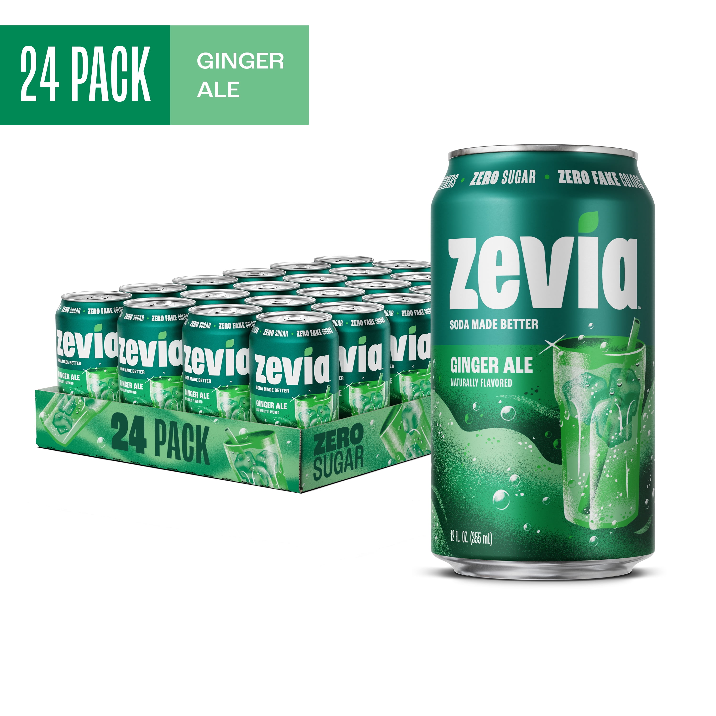 Zevia Zero Sugar, Ginger Ale Soda, 12 Fl Oz, Calorie-Free Drinks