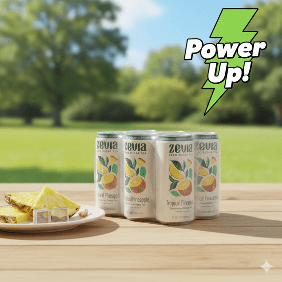Zevia Zero Sugar Green Tea Tropical Pineapple, 12 fl oz Cans (Pack of 6)