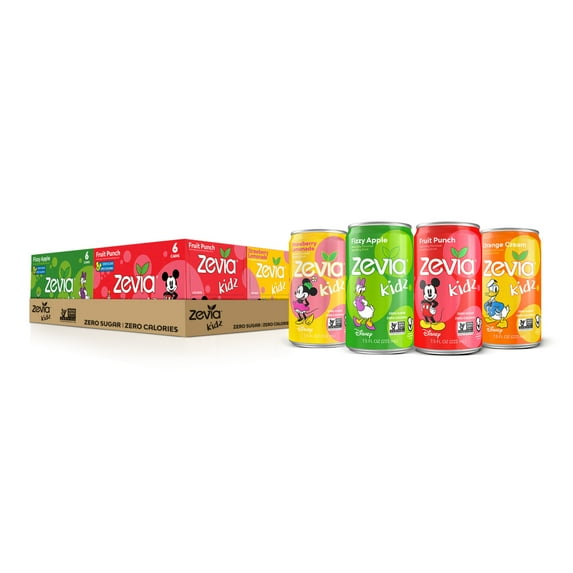 Zevia Kidz Zero Sugar 4-Flavor Classic Sparkling Drink Variety Pack, 7.5 fl oz, 24 Pack of Cans
