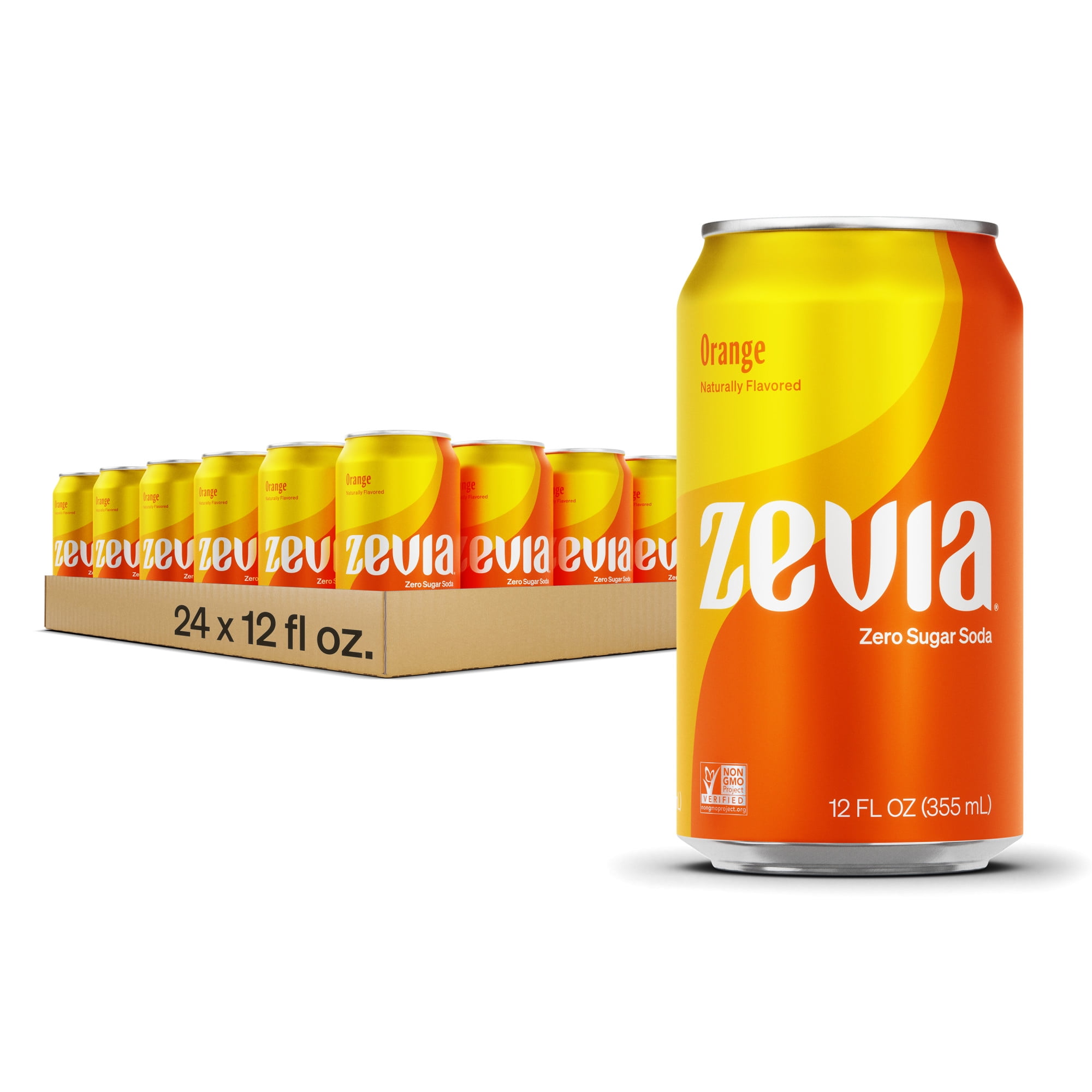 Zevia Zero Sugar, Orange Soda, 12 Fl Oz (Pack of 24)