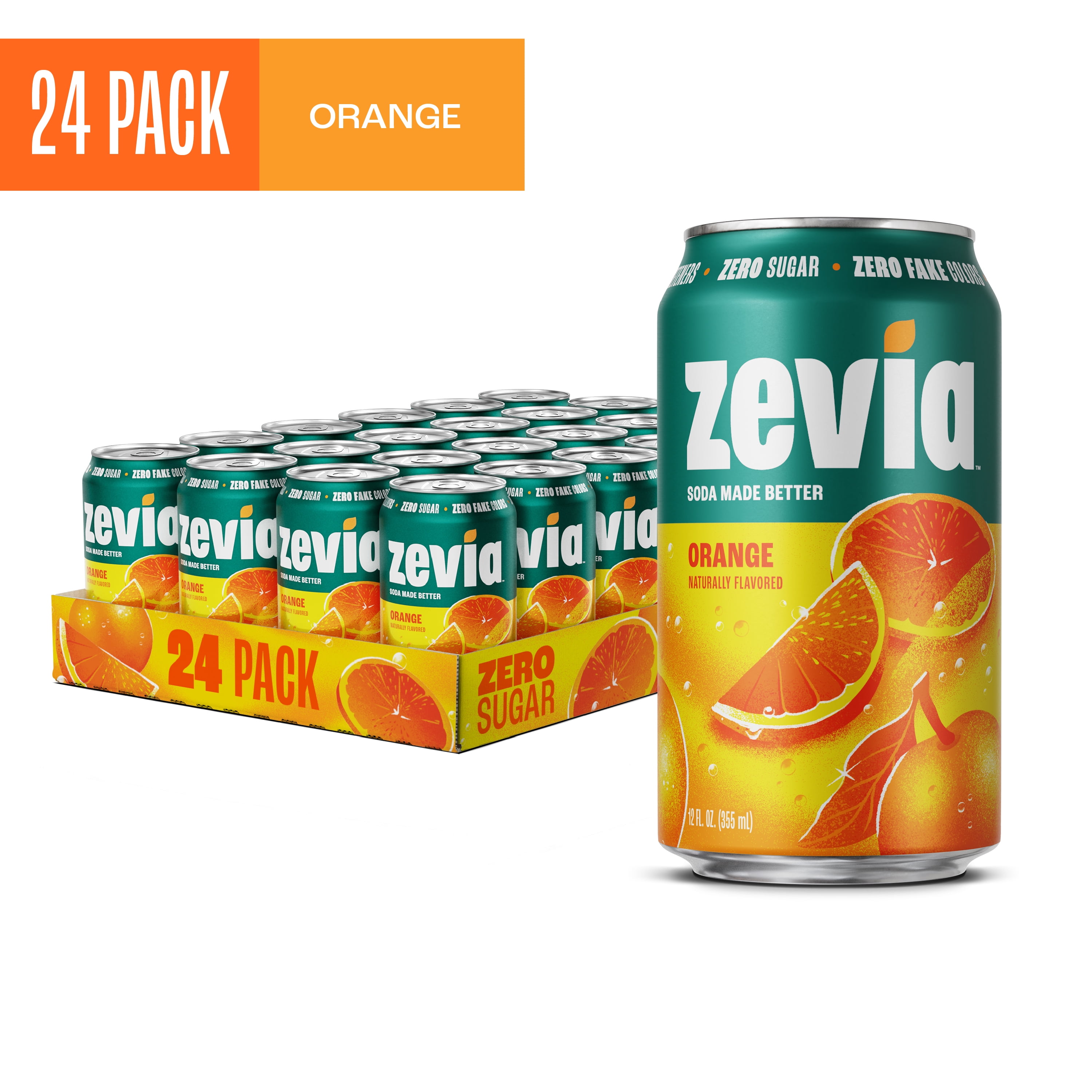 Zevia Zero Sugar, 0 Calorie Orange Soda, 12 fl oz (Pack of 24)