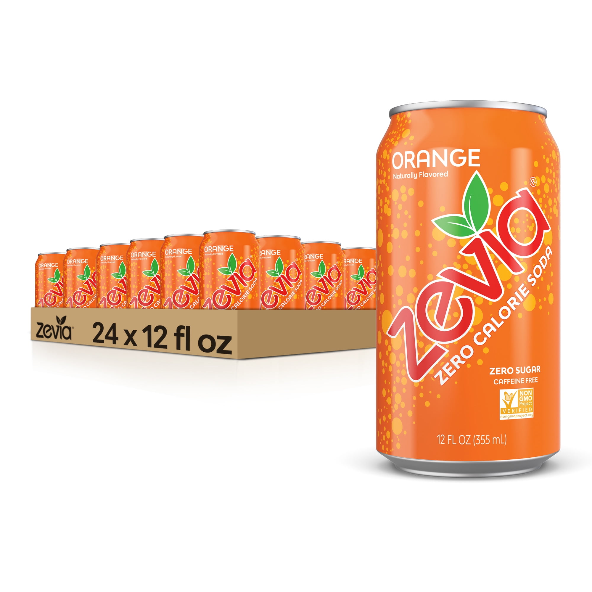 Zevia Zero Sugar Orange Soda Pop, 12 fl oz, 24 Pack of Cans