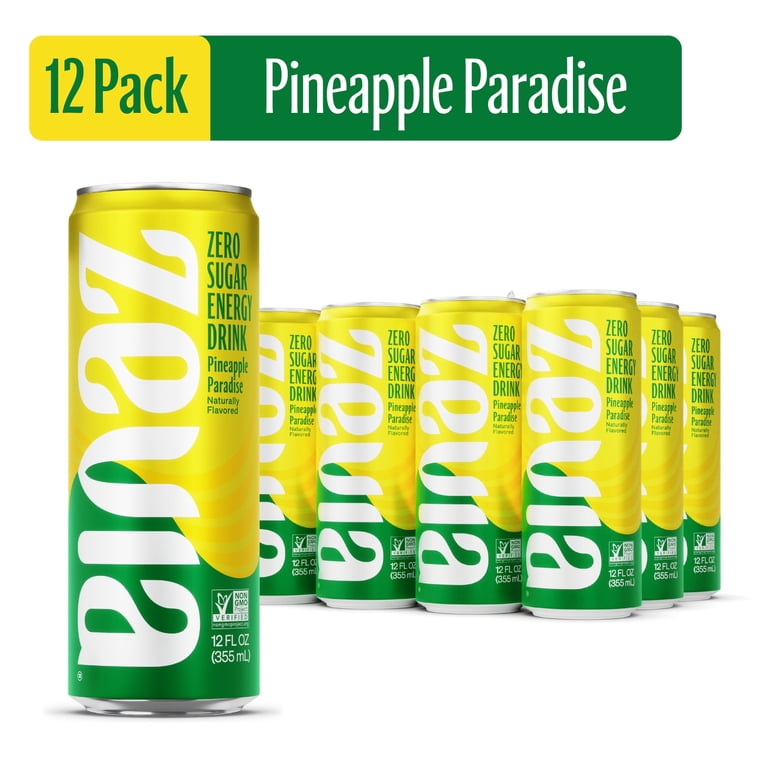 Zevia Zero Sugar Pineapple Paradise Energy Drink, 12 fl oz, 12