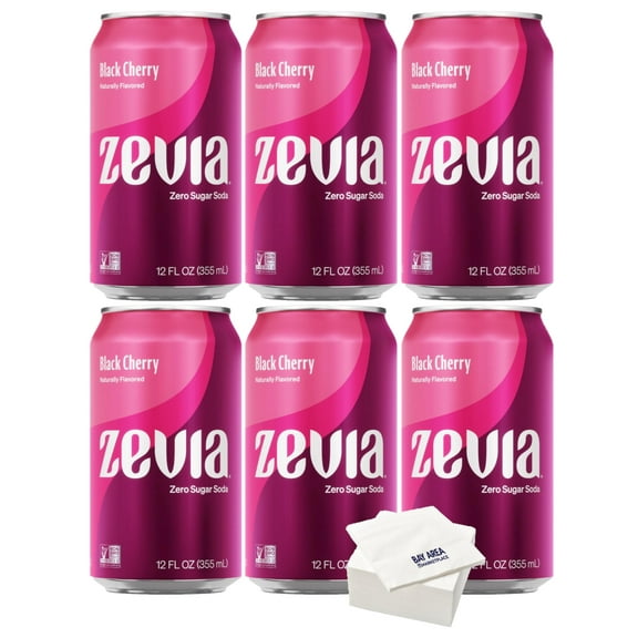 Zevia Zero Sugar Soda, 12oz Cans, Pack of 6 (Black Cherry)