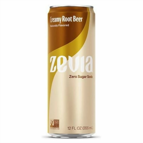 Zevia Zero Sugar Soda, Creamy Root Beer, 12 Ounce Sleek Can - Pack of 2
