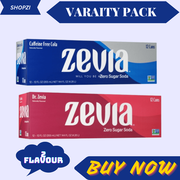 Zevia Zero Sugar Soda Variety Pack, 24 Count (12 Cola, 12 Dr. Soda), CaffeineFree & Zero Calorie Soft Drinks