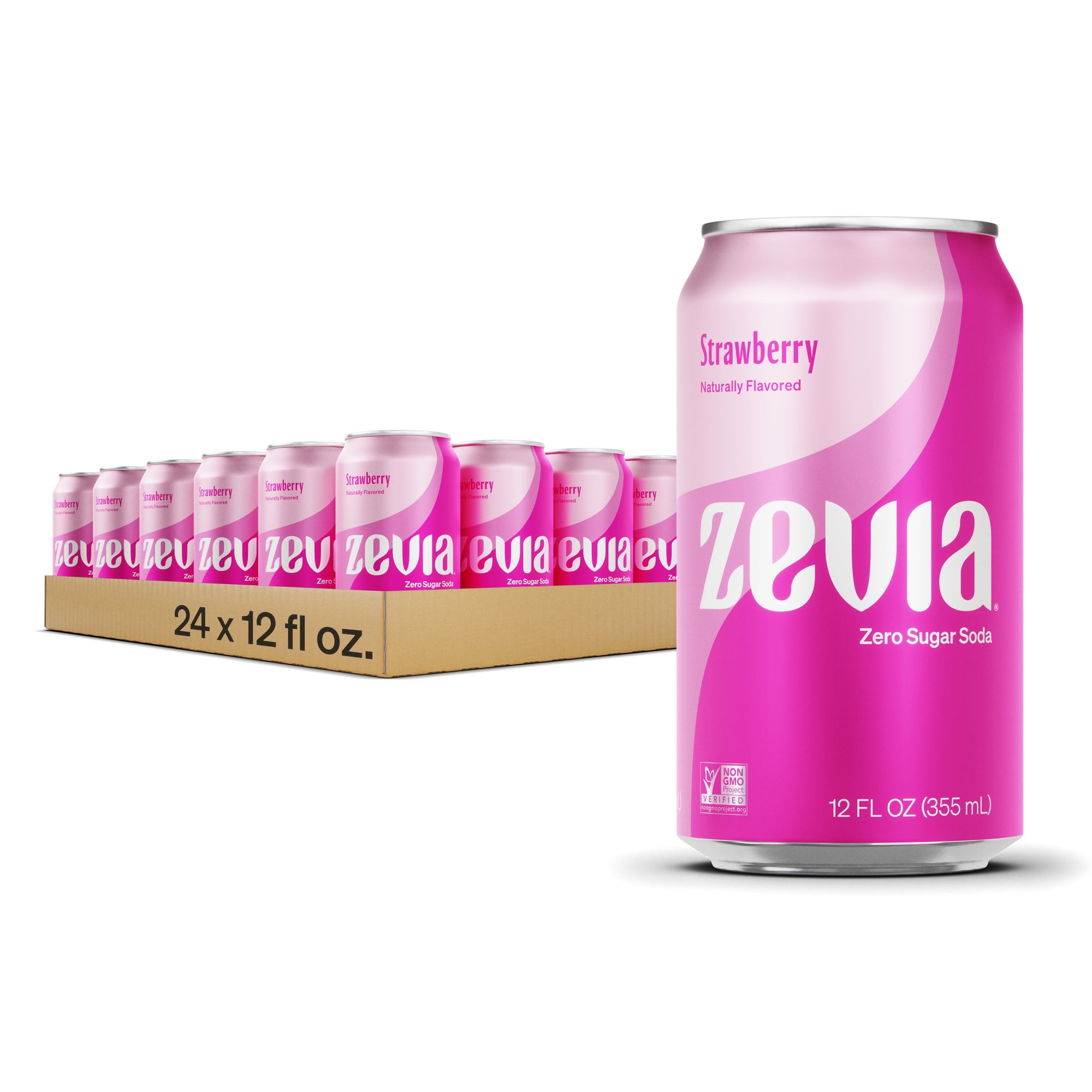 Zevia Zero Sugar, Strawberry Soda, 12 Fl Oz (Pack of 24)