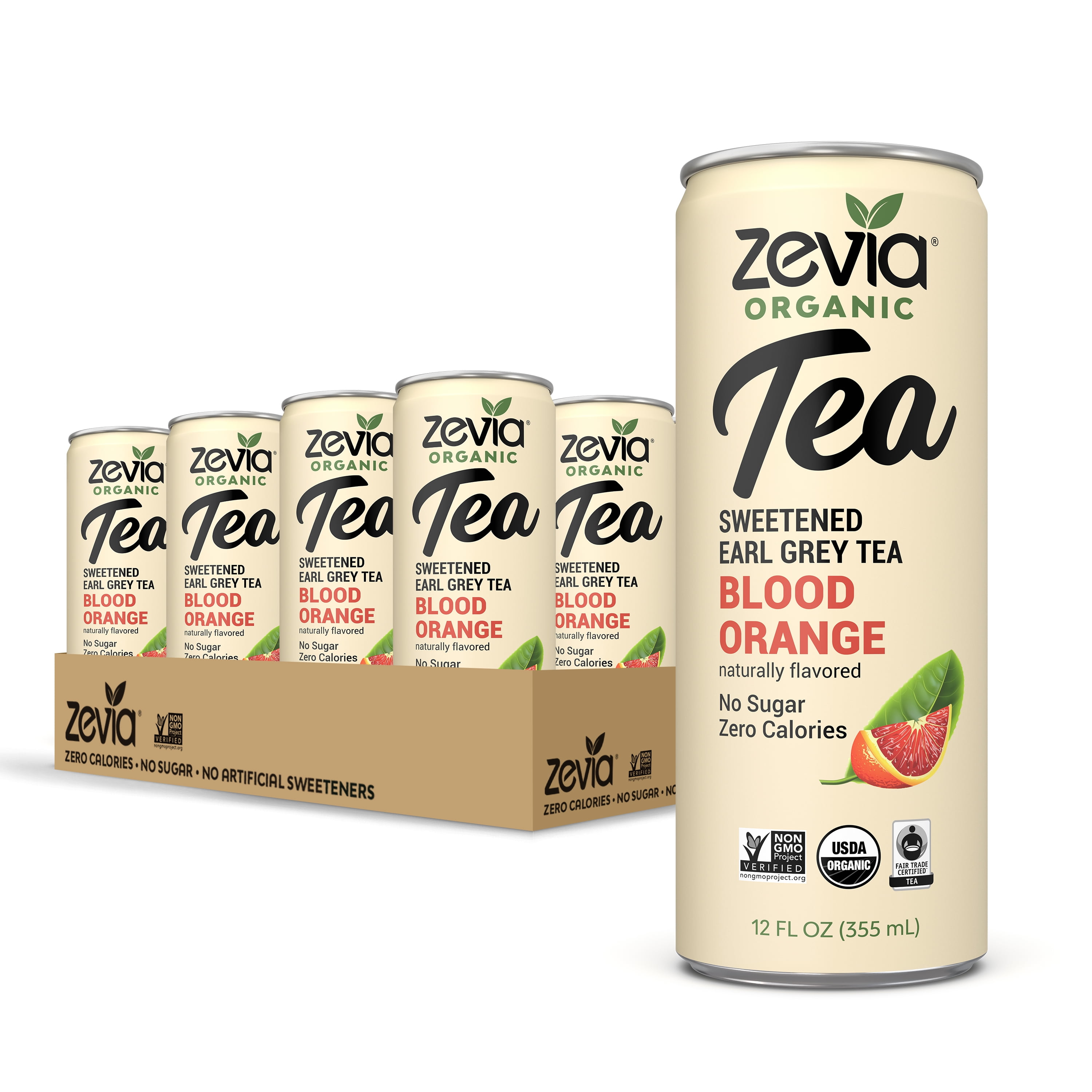 Zevia Zero Sugar Tea, Earl Grey Tea Blood Orange, 12 Fl Oz (Pack of 12