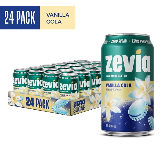 Zevia Zero Sugar, 0 Calorie Vanilla Cola Soda, 12 fl oz (Pack of 24)