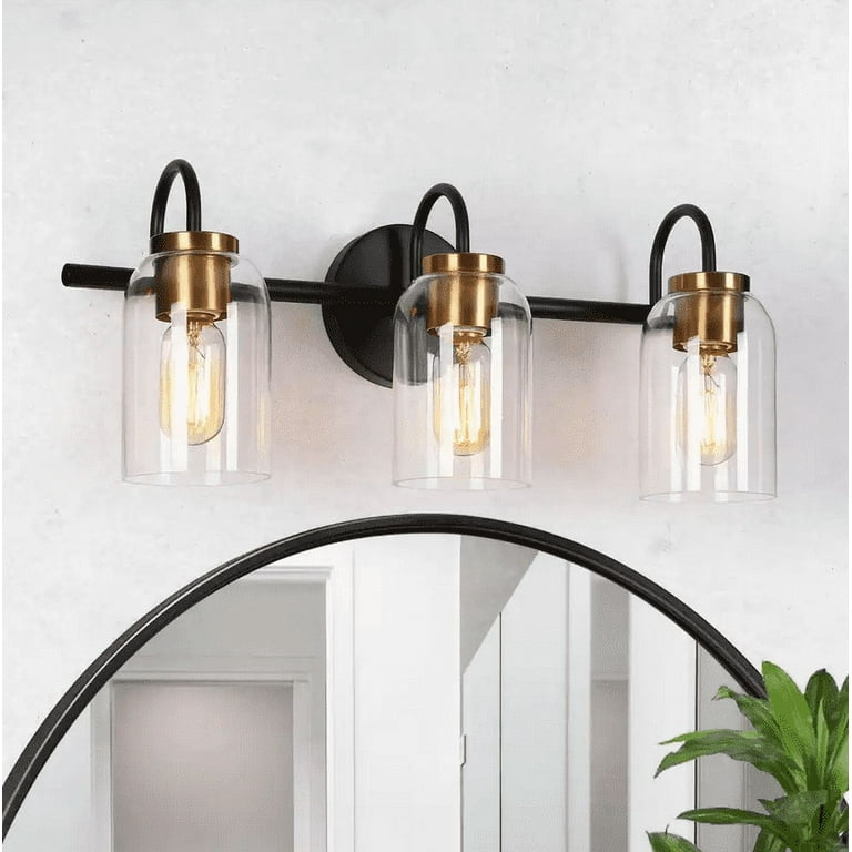 Zevni 21 in. 3 Light Black Bathroom Vanity Light Modern Vintage DIY Brass Bath Light Clear Glass Farmhouse Rustic Wall Sconce Walmart