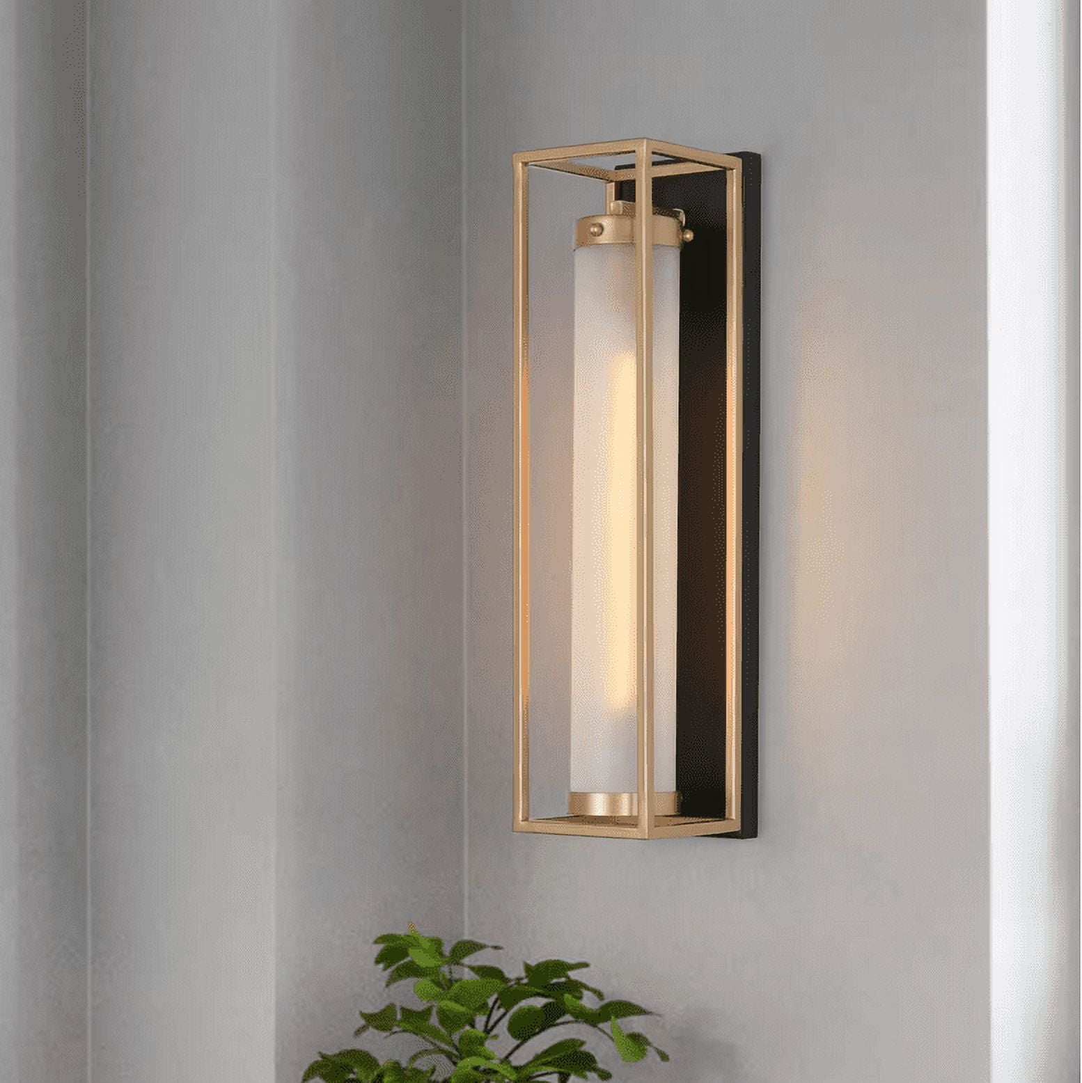 Zevni Modern Farmhouse 1-Light E26 Black and Dark Gold Wall Sconce with Frosted Glass