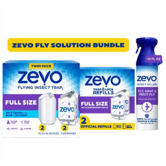 Zevo Fly Solution Bundle - Twin Starter Kit, 2 ct Refill, 10 oz Fly Spray