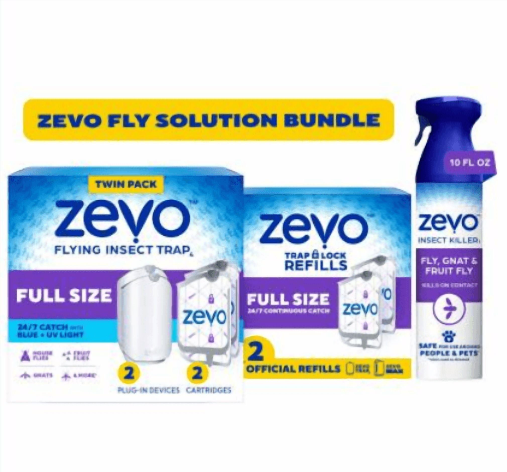 Zevo Fly Solution Bundle - Twin Starter Kit, 2 ct Refill, 10 oz