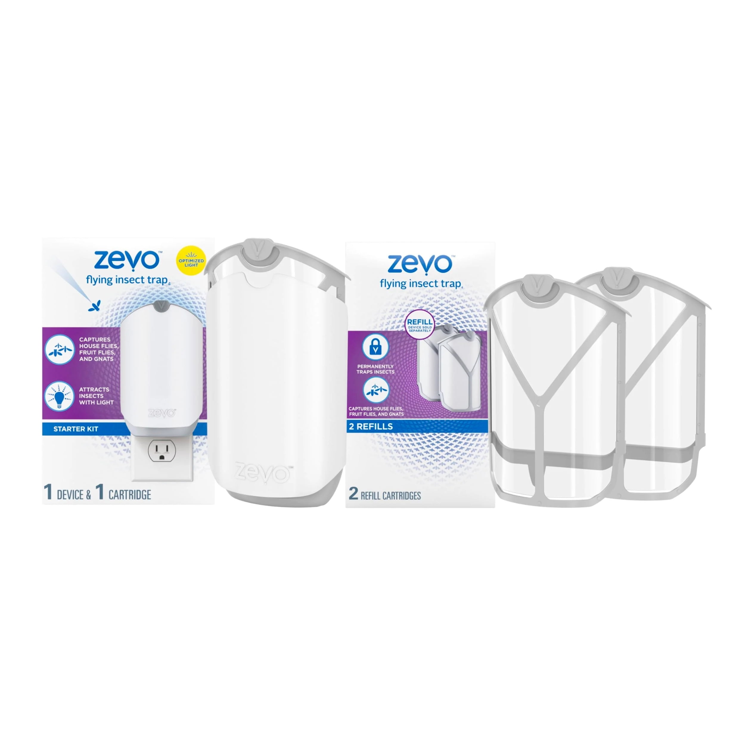 Zevo Flying Insect Trap, Fly Trap + Refill Cartridge Pack (1 Plugin
