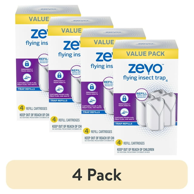 (4 pack) Zevo Flying Insect Trap Refills 4 Cartridges