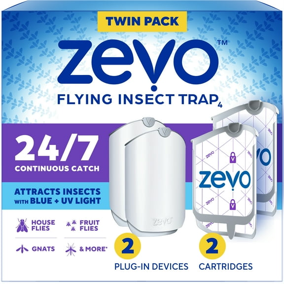 Zevo Flying Insect Trap Full Size - 2 Plug In Devices & 2 Refill Cartridges