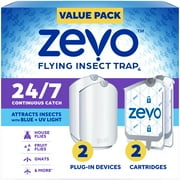 Zevo Flying Insect Indoor Fly Trap: Easy, Mess Free Solution Light Trap Catches & Kills House Flies, Fruit Flies, Gnats, & More - Value Pack (2 Plug in Devices + 2 Refill Cartridges)