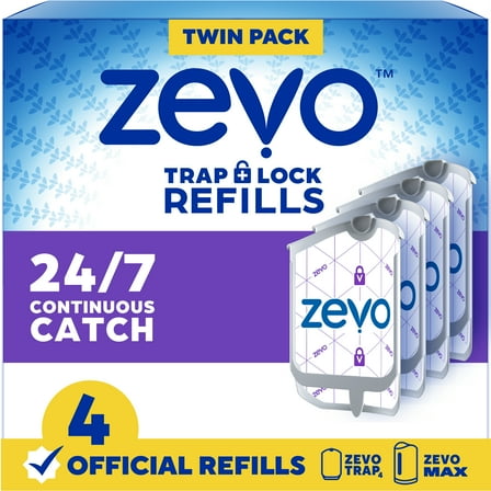 Zevo Flying Insect Trap Refill: 4 Indoor Light Trap Refill Cartridges Capture House Flies, Fruit Flies, and Gnats (4 Refill Cartridges)