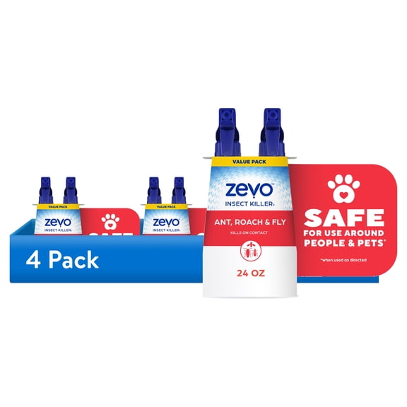 (4 pack) Zevo Multi Insect Killer Spray for Ants, Roaches & More - Two 12 oz Sprays